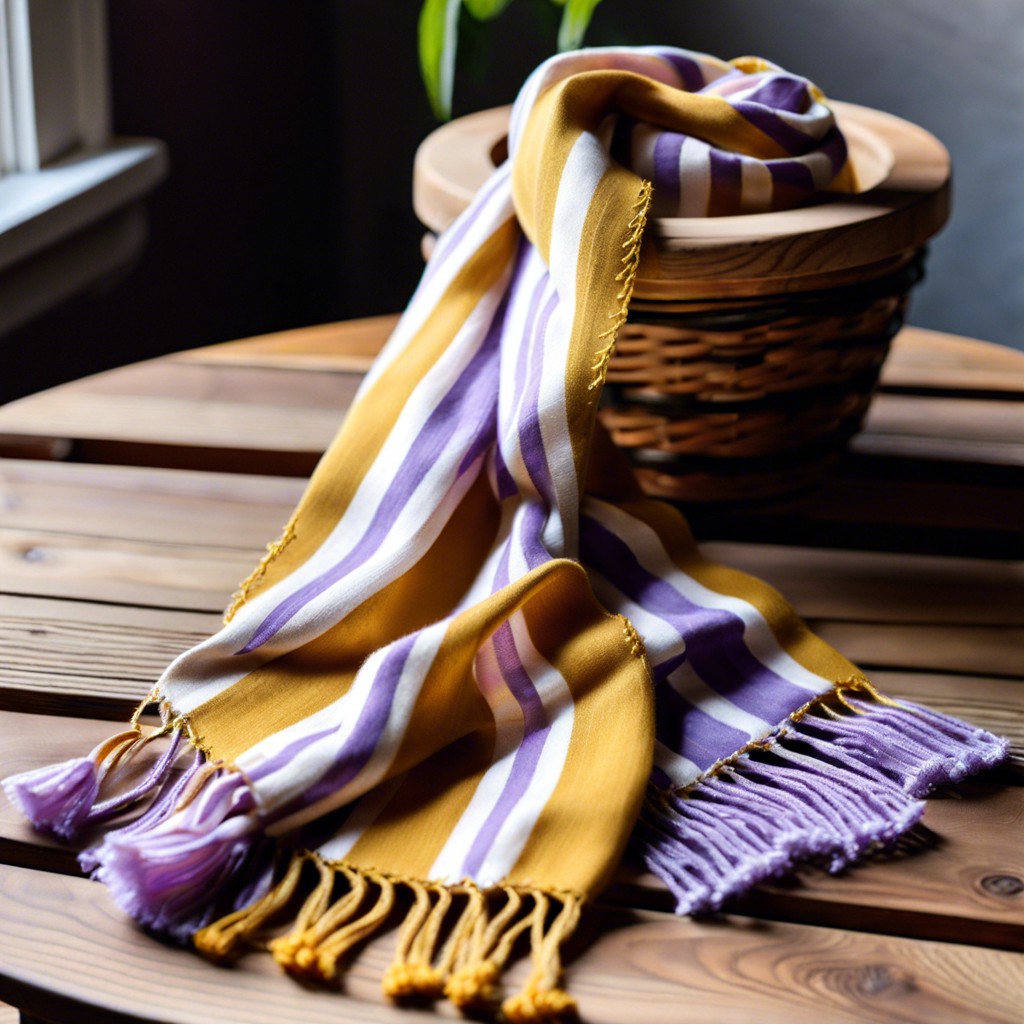 goldenrod and lilac striped scarf