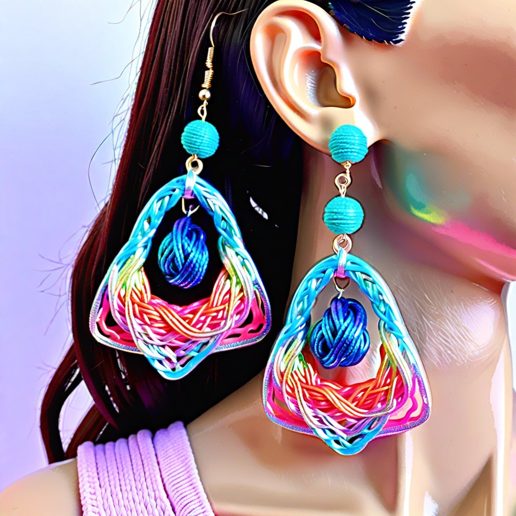 iridescent yarn earrings