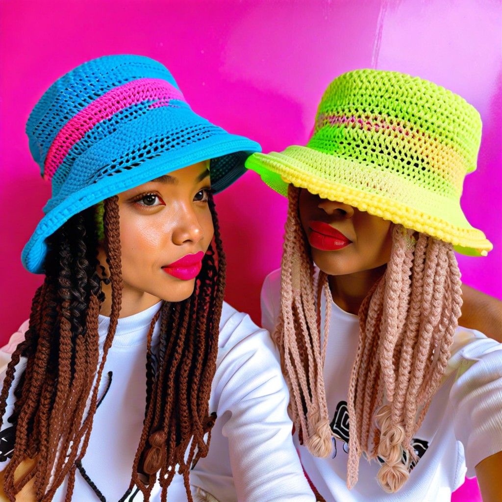 neon colored bucket hats