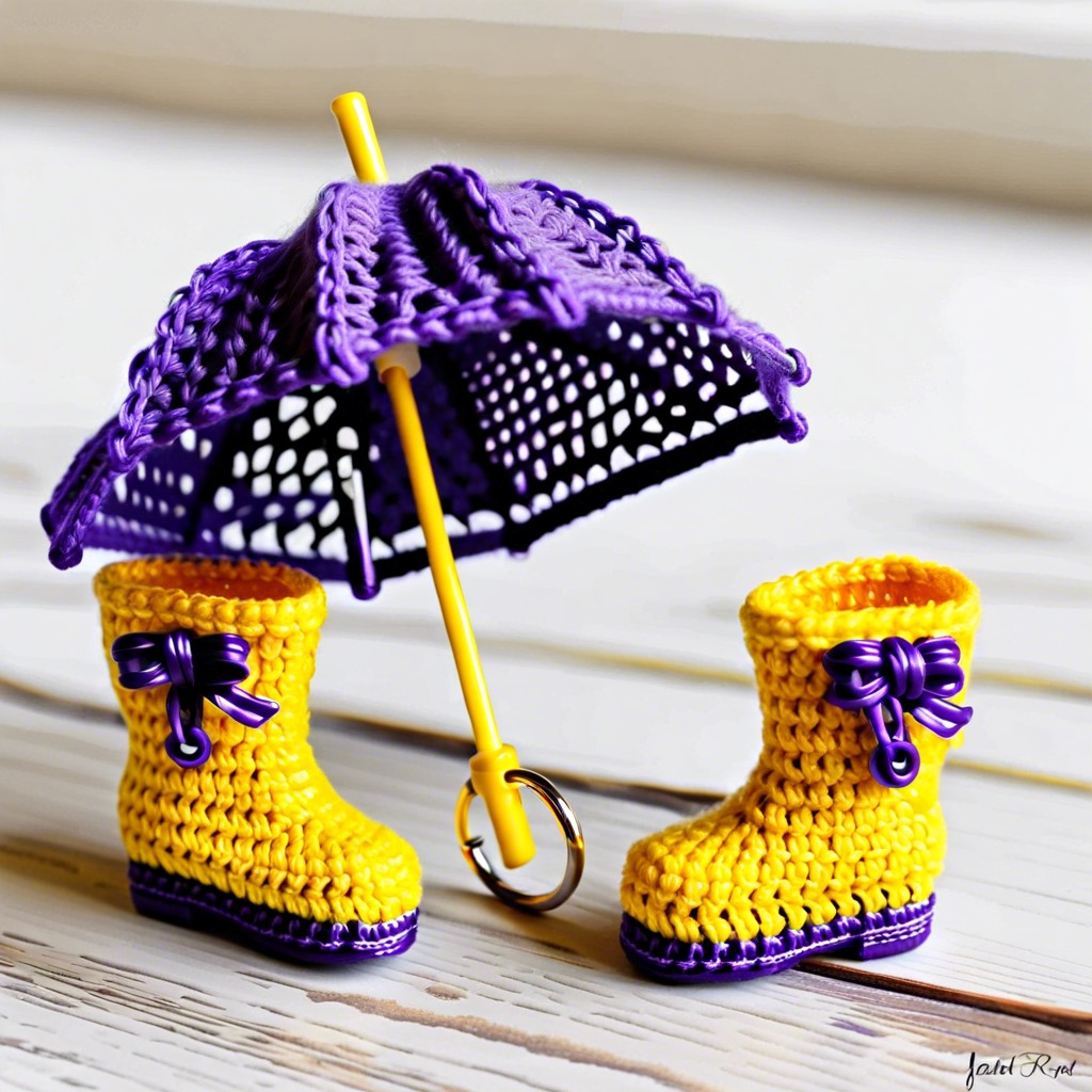 rain boots and umbrella themed keychains