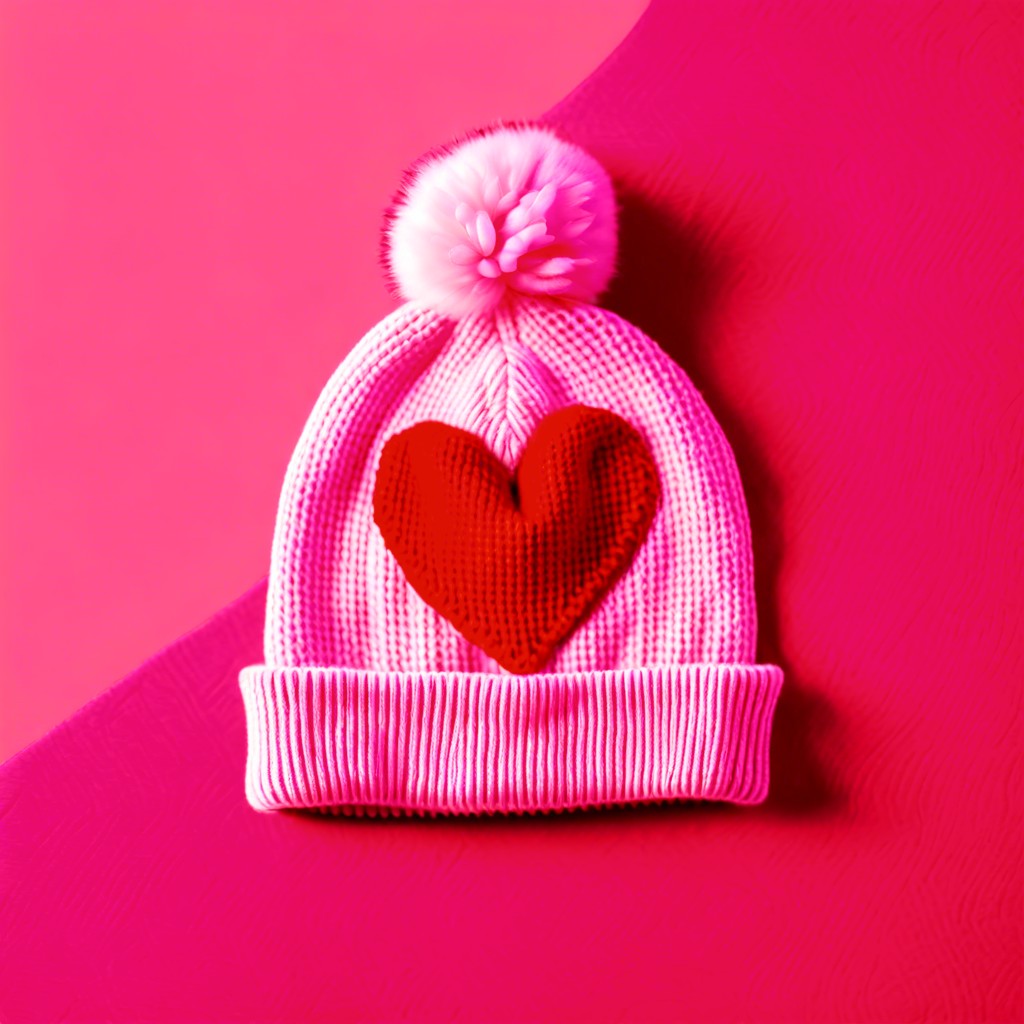 red and pink heart beanie