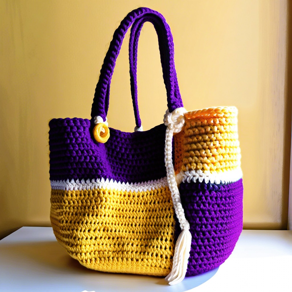 yellow and purple market tote bag