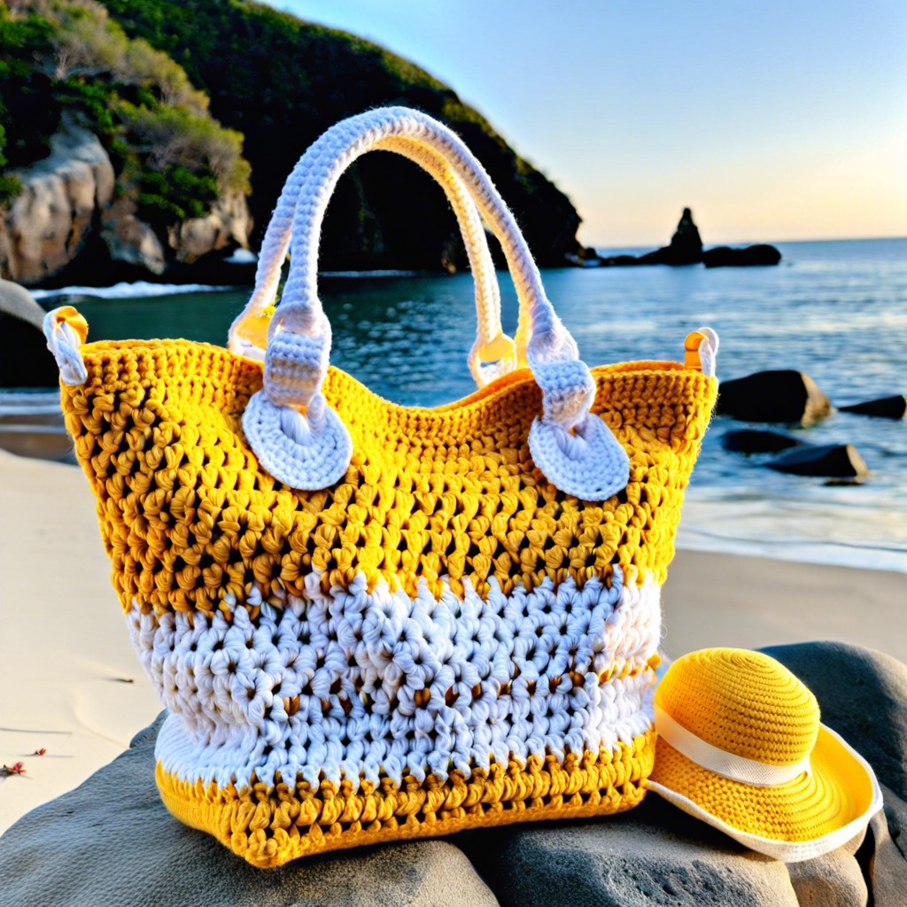 yellow and white beach bag