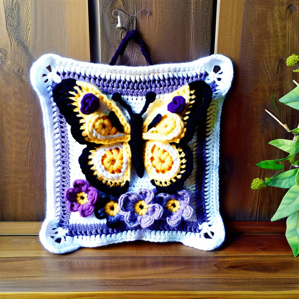 yellow butterfly and purple flower wall hanging