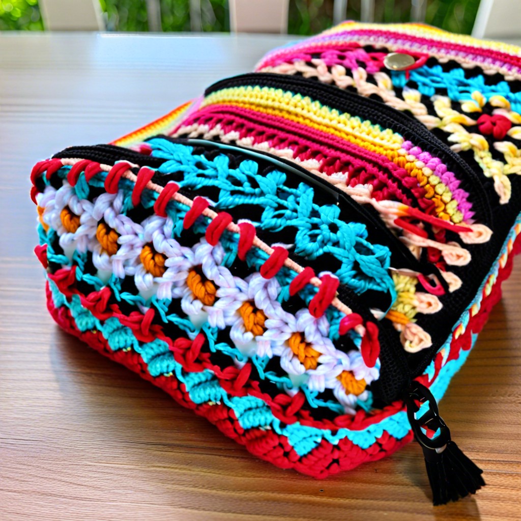 zippered crochet cosmetic bag