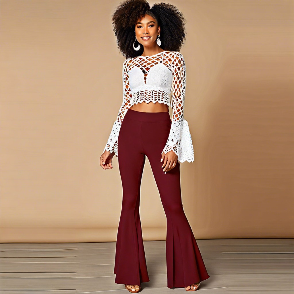 long sleeve crop top with flared pants